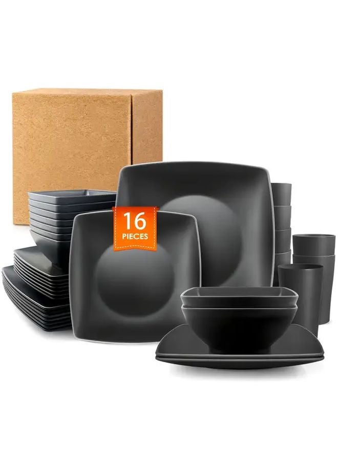 16 Pack Square Unbreakable Tableware Set Lightweight Durable for Home Picnic Travel Camping Dishwasher Safe Microwaveable - Image 1